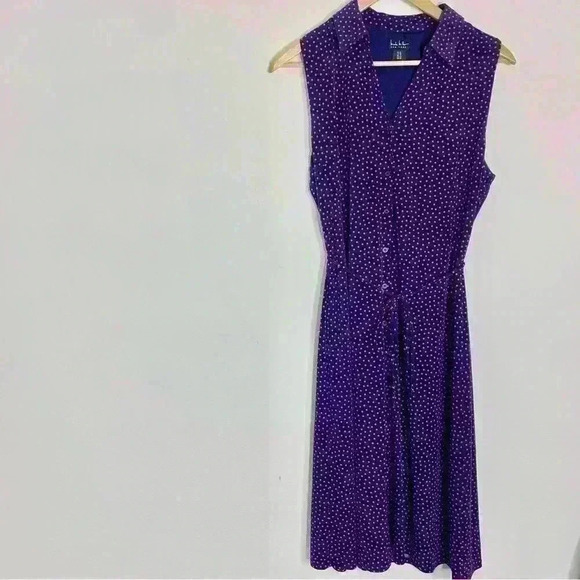 Nicole Miller New York sz 10 navy, red polka polka dot shirt dress non wrinkle - Picture 3 of 11